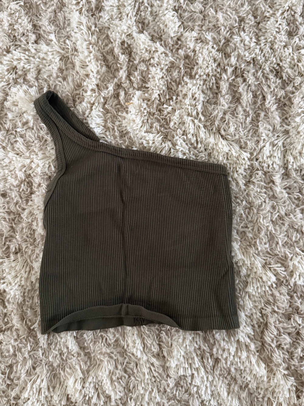 One-Shoulder Ribbed Crop Top in Olive